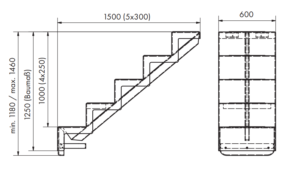 Pooltreppe Eleganz 60 I 5-stufig I Wandbefestigung - kurz I granit