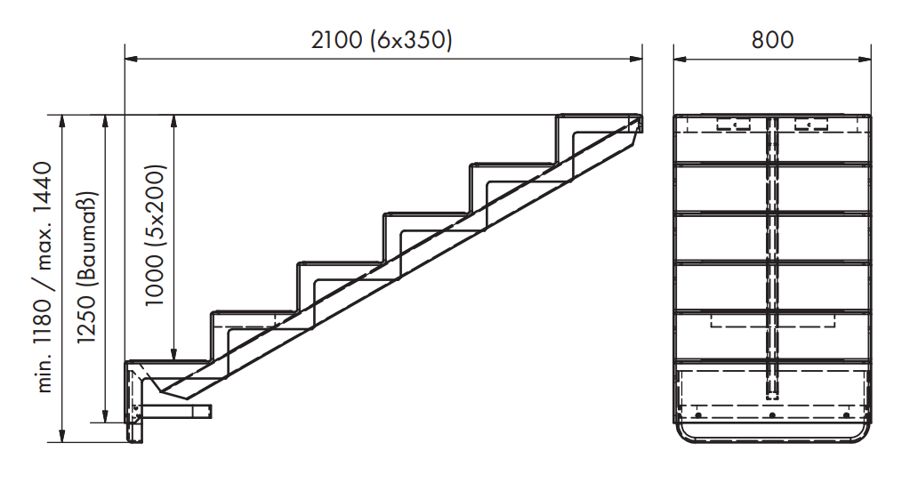 Pooltreppe Eleganz 80 I 6-stufig I Wandbefestigung - kurz I weiß
