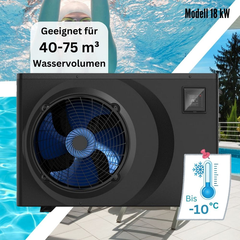 Pool Wärmepumpe AquaForte Full Inverter 18 kW | bis 75 m³ I Heizen und Kühlen
