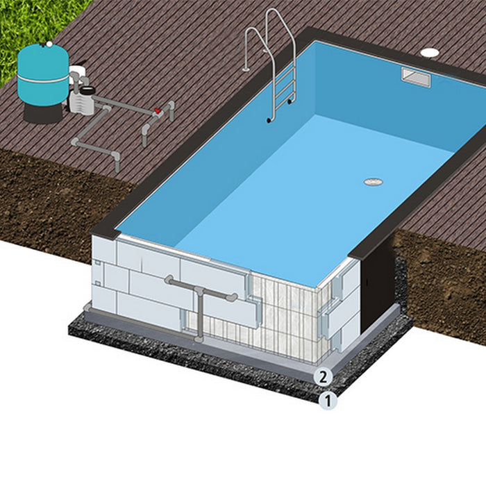 Rechteck Pool 700 x 350 x 150 cm EPS 40 I Grund-Set I inkl.Vlies und Poolfolie blau I ausgebildete Ecken