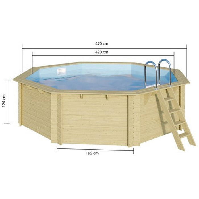 Holzpool SET Achteck I 470 x 470 x 124 cm I Innenhülle 0,8 mm blau