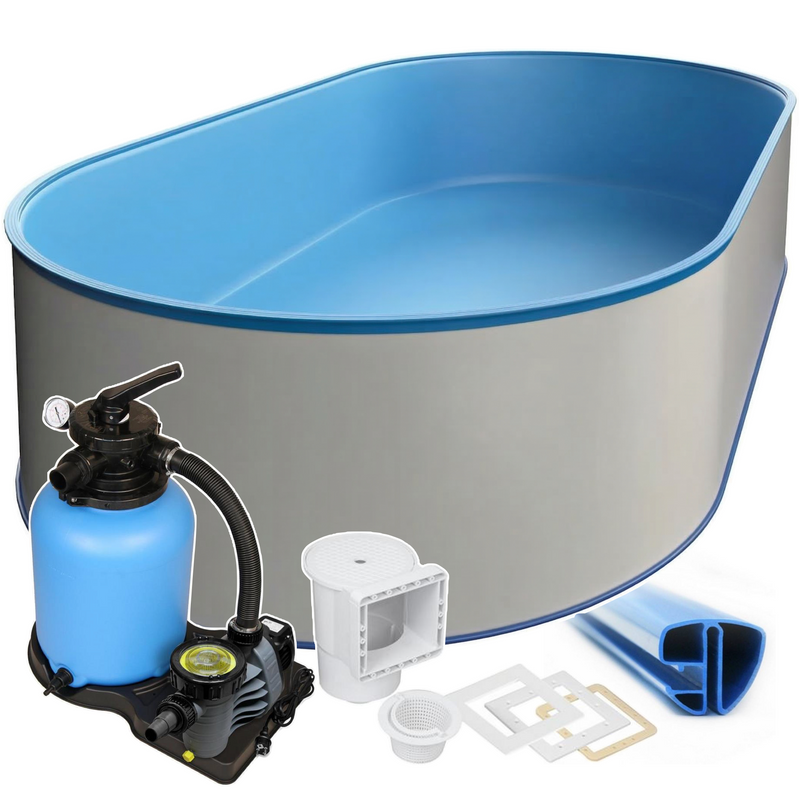 Oval Pool 623 x 360 x 150 cm I STARTER SET I Poolfolie blau  0,8 mm I Filteranlage I SPEZIAL Handlauf