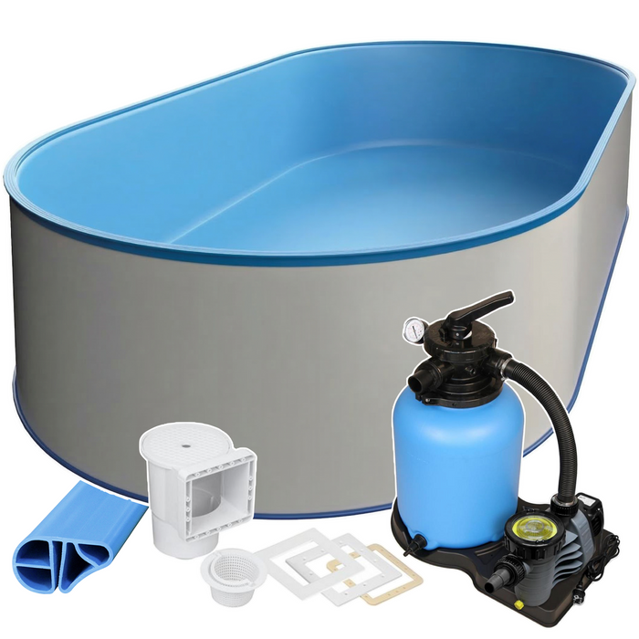Oval Pool 490 x 300 x 120 cm I STARTER SET I Poolfolie blau  0,8 mm I Filteranlage I BASIC Handlauf