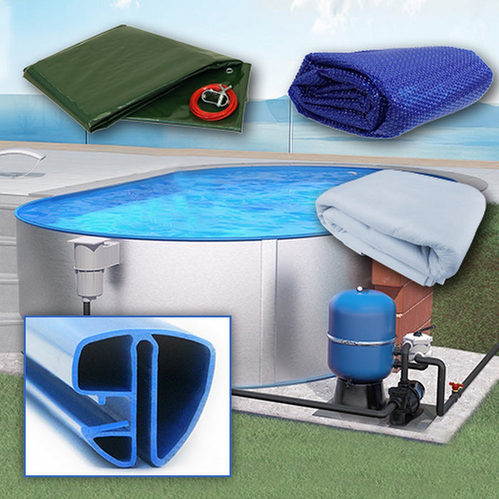 Oval Pool 530 x 320 x 120 cm I ALL IN ONE SET I Poolfolie blau 0,8 mm I Zubehör I SPEZIAL Handlauf