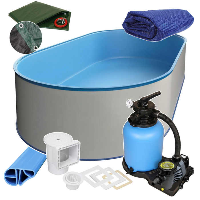 Oval Pool 623 x 360 x 150 cm I ALL IN ONE SET I Poolfolie blau 0,8 mm I Zubehör I BASIC Handlauf