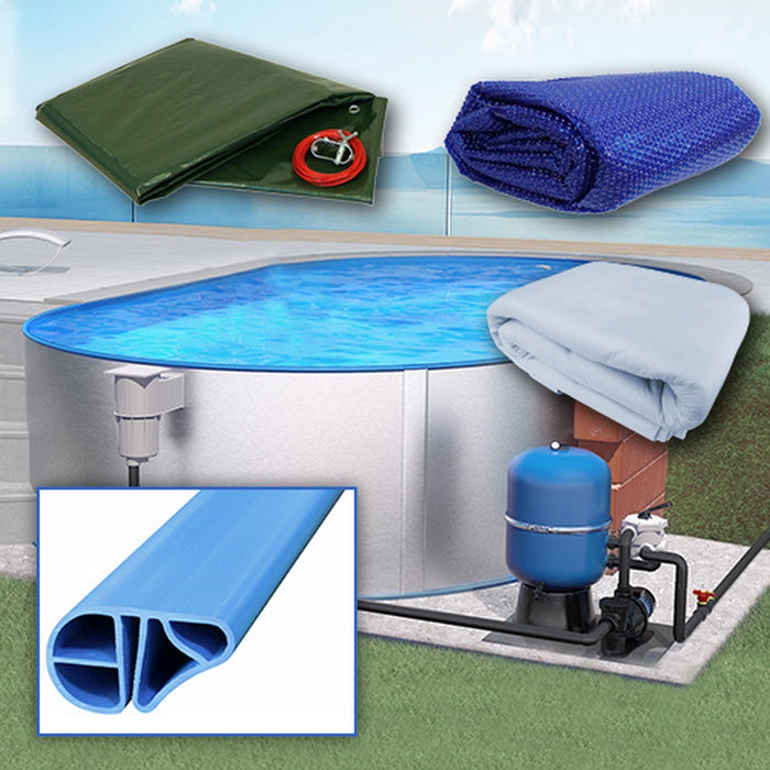 Oval Pool 800 x 400 x 150 cm I ALL IN ONE SET I Poolfolie blau 0,8 mm I Zubehör I BASIC Handlauf