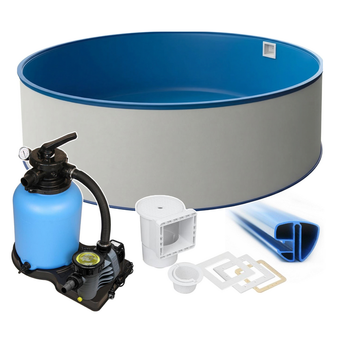 Rund Pool Ø 420 x 120 cm I STARTER SET I Poolfolie blau  0,8 mm I Filteranlage I SPEZIAL Handlauf