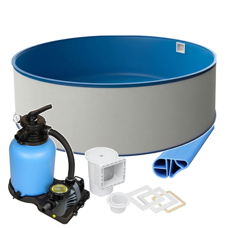 Rund Pool Ø 500 x 150 cm I STARTER SET I Poolfolie blau  0,8 mm I Filteranlage I BASIC Handlauf