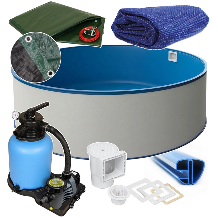 Rund Pool Ø 350 x 120 cm I ALL IN ONE SET I Poolfolie blau 0,6 mm I Zubehör I SPEZIAL Handlauf
