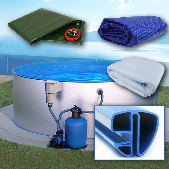 Rund Pool Ø 450 x 120 cm I ALL IN ONE SET I Poolfolie blau 0,8 mm I Zubehör I SPEZIAL Handlauf