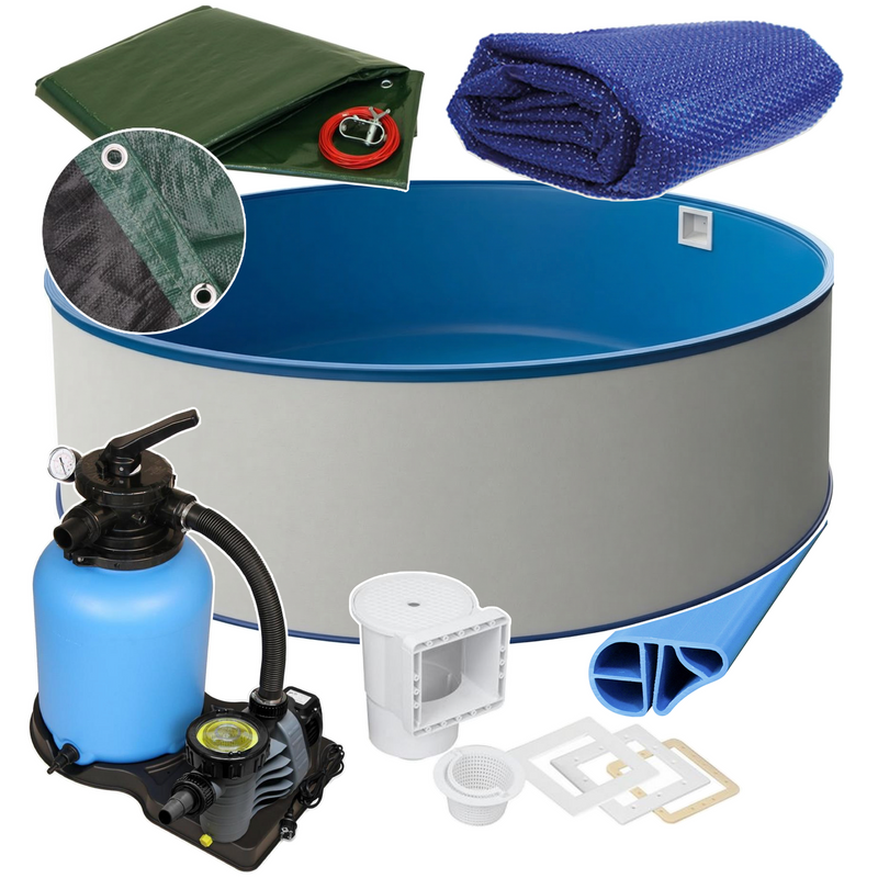 Rund Pool Ø 500 x 120 cm I ALL IN ONE SET I Poolfolie blau 0,8 mm I Zubehör I BASIC Handlauf