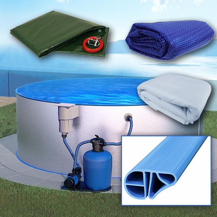 Rund Pool Ø 450 x 120 cm I ALL IN ONE SET I Poolfolie blau 0,6 mm I Zubehör I BASIC Handlauf