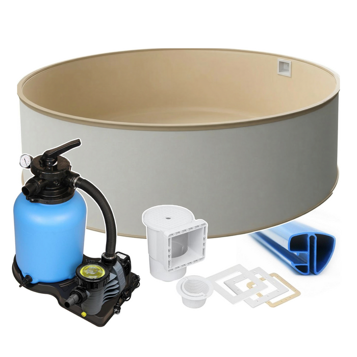 Rund Pool Ø 350 x 120 cm I STARTER SET I Poolfolie sandfarben 0,8 mm I Filteranlage I SPEZIAL Handlauf
