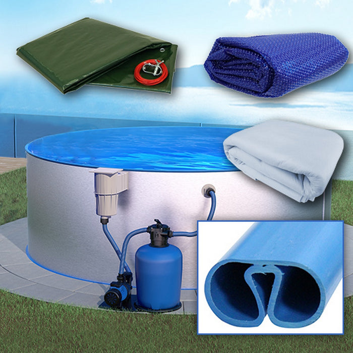 Rund Pool Ø 450 x 120 cm I ALL IN ONE SET I Poolfolie blau 0,6 mm I Zubehör I SPLASHER Handlauf