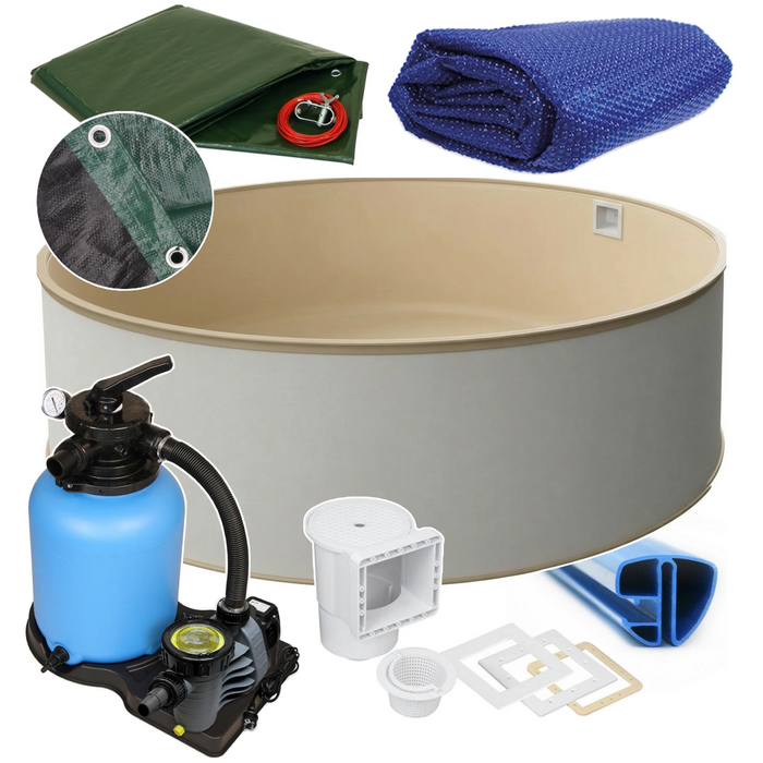 Rund Pool Ø 350 x 120 cm I ALL IN ONE SET I Poolfolie sandfarben 0,8 mm I Zubehör I SPEZIAL Handlauf