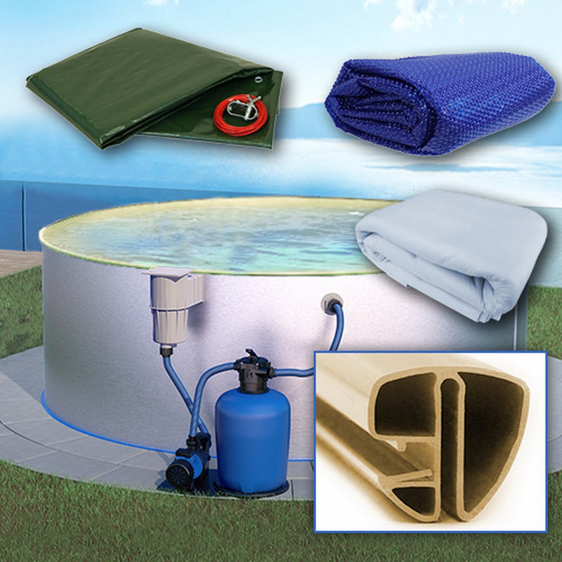 Rund Pool Ø 500 x 150 cm I ALL IN ONE SET I Poolfolie sandfarben 0,8 mm I Zubehör I SPEZIAL Handlauf