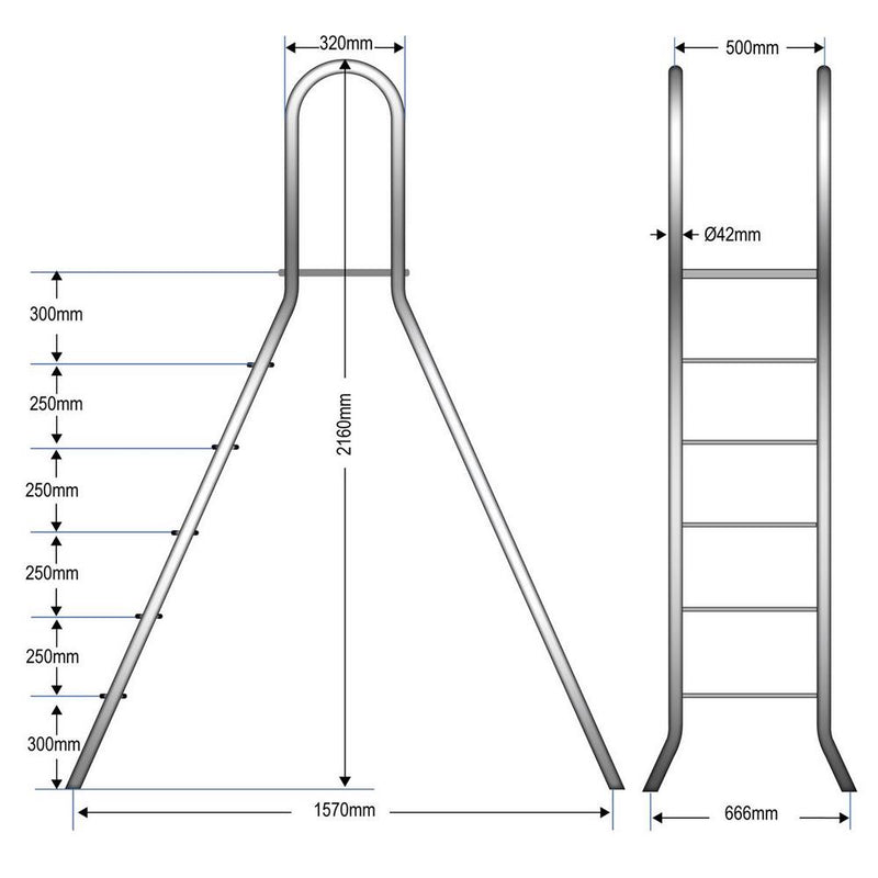 Poolleiter Classic 150/150 cm I 2 x 5-stufig I V2A Edelstahl Leiter Treppe