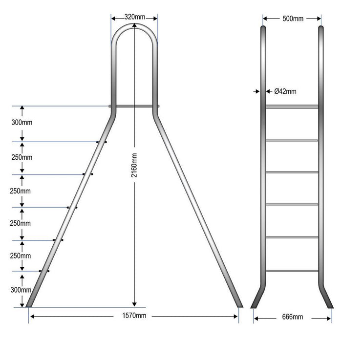 Poolleiter Classic 150/150 cm I 2 x 5-stufig I V2A Edelstahl Leiter Treppe