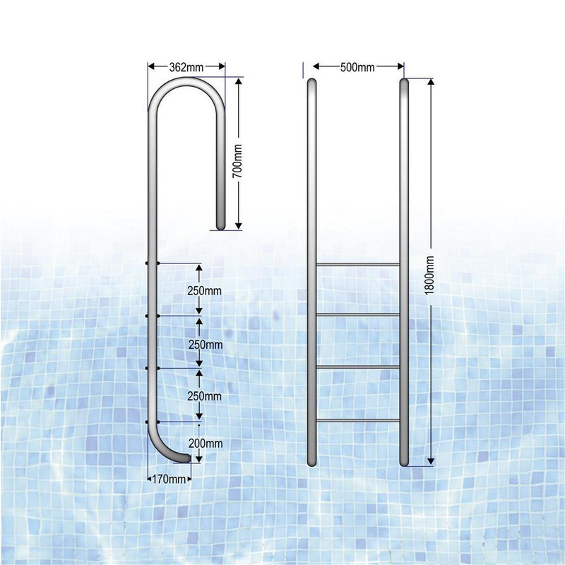 Pool Einbauleiter ENG 150 cm I 4-stufig I V2A Edelstahl Leiter