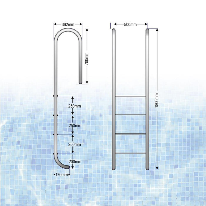 Pool Einbauleiter ENG 150 cm I 4-stufig I V2A Edelstahl Leiter