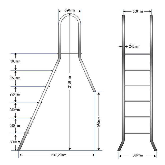 Poolleiter Classic 150/40 cm I 1x5 + 1x1-stufig I V2A Edelstahl Leiter Treppe