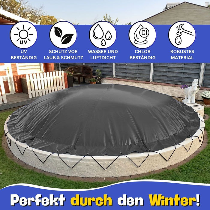 Aufblasbare Poolabdeckung Achtformpool 625 x 360 cm I Achtform Pool 6,25 x 3,6 m I anthrazit (RAL7016) I mit Gummiseil