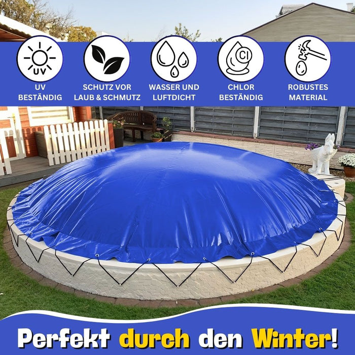 Aufblasbare Poolabdeckung Ovalpool 450 x 250 cm I Oval Pool 4,5 x 2,5 m I blau (RAL5002) I mit Gummiseil