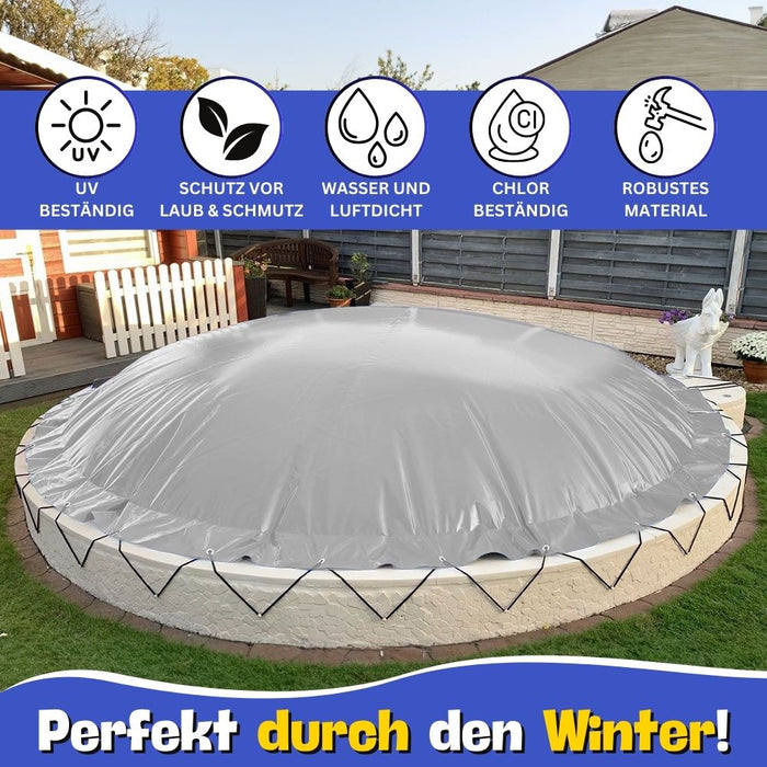 Aufblasbare Poolabdeckung Ovalpool 490 x 300 cm I Oval Pool 4,9 x 3 m I grau (RAL7038) I mit Gummiseil