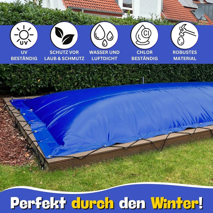 Aufblasbare Poolabdeckung Rechteckpool 1000 x 300 cm I Rechteck Pool 10 x 3 m I blau (RAL5002) I mit Gummiseil