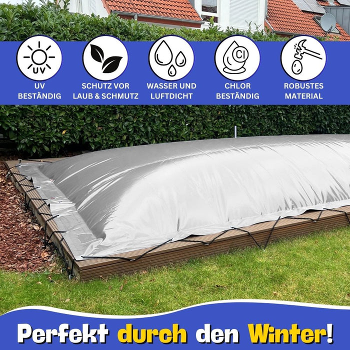 Aufblasbare Poolabdeckung Rechteckpool 1000 x 500 cm I Rechteck Pool 10 x 5 m I grau (RAL7038) I mit Gummiseil