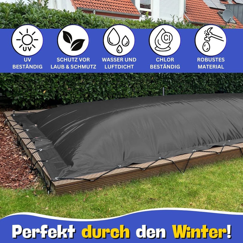 Aufblasbare Poolabdeckung Rechteckpool 400 x 300 cm I Rechteck Pool 4 x 3 m I anthrazit (RAL7016) I mit Gummiseil