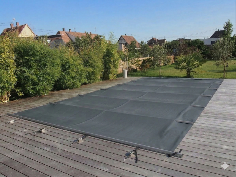 Welopool Rollschutzabdeckung VITROS ONE | rechteckig | pro m² | Anthrazitgrau | Poolabdeckung Sicherheitsabdeckung Kindersicher Ganzjahresabdeckung Rollschutz Stabiles Aluminium