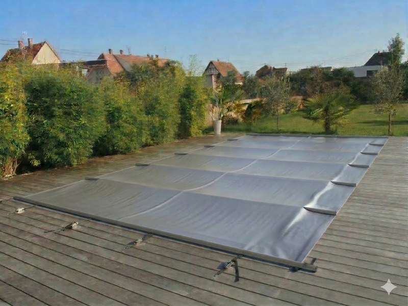 Welopool Rollschutzabdeckung VITROS ONE | rechteckig | pro m² | Perlgrau | Poolabdeckung Sicherheitsabdeckung Kindersicher Ganzjahresabdeckung Rollschutz Stabiles Aluminium