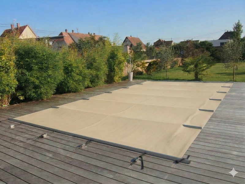 Welopool Rollschutzabdeckung VITROS ONE | rechteckig | pro m² | Sand | Poolabdeckung Sicherheitsabdeckung Kindersicher Ganzjahresabdeckung Rollschutz Stabiles Aluminium