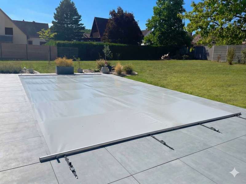 Welopool Rollschutzabdeckung VITROS PRO | rechteckig | 800 x 400 cm | Lichtgrau | Poolabdeckung Sicherheitsabdeckung Kindersicher Ganzjahresabdeckung Rollschutz Stabiles Aluminium