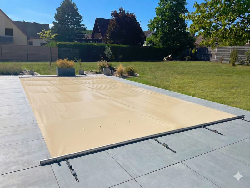 Welopool Rollschutzabdeckung VITROS PRO | rechteckig | 700 x 350 cm | Sand | Poolabdeckung Sicherheitsabdeckung Kindersicher Ganzjahresabdeckung Rollschutz Stabiles Aluminium