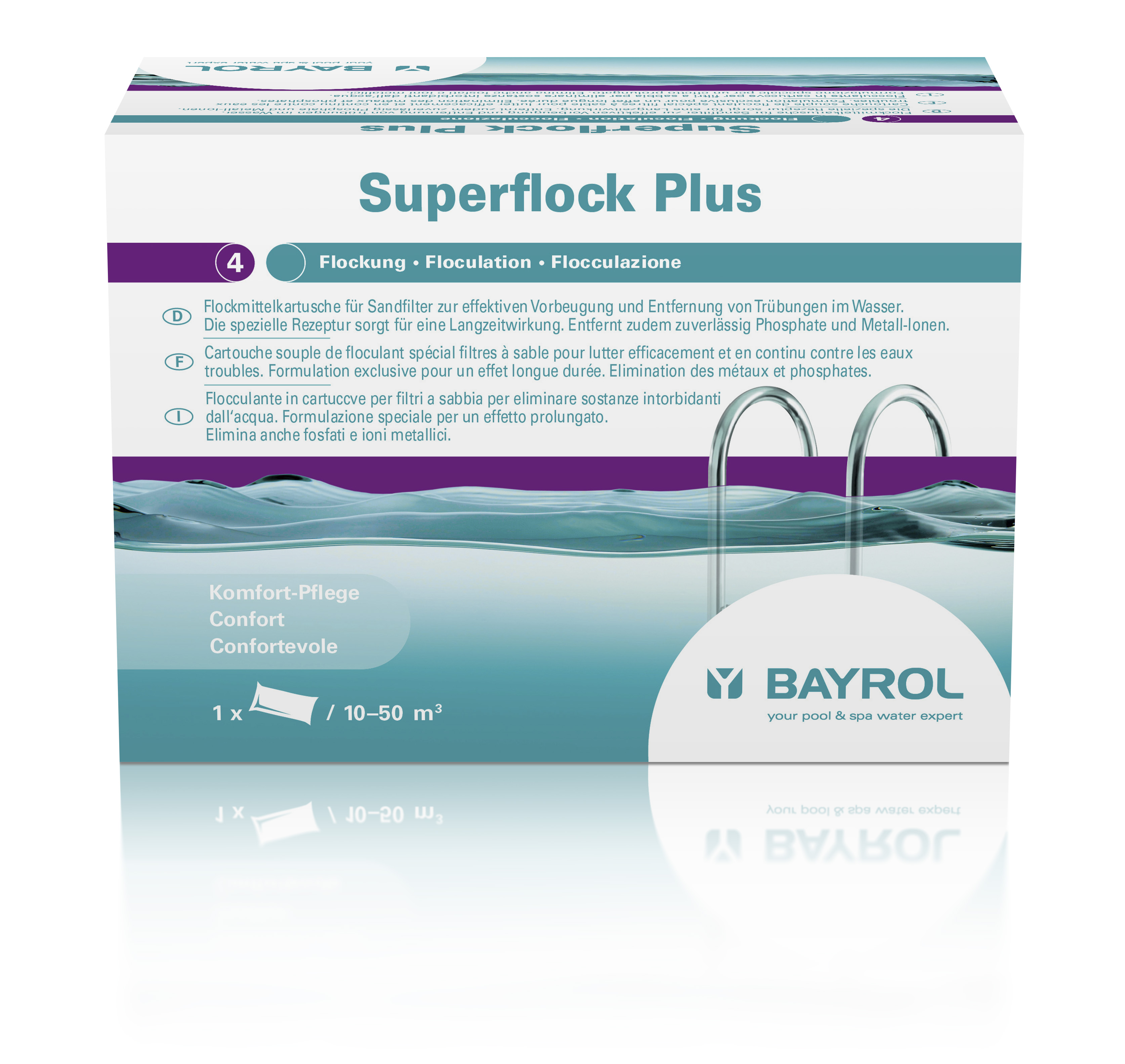 BAYROL Superflock Plus | 2 kg Karton | 8 x 125 g Kartuschen