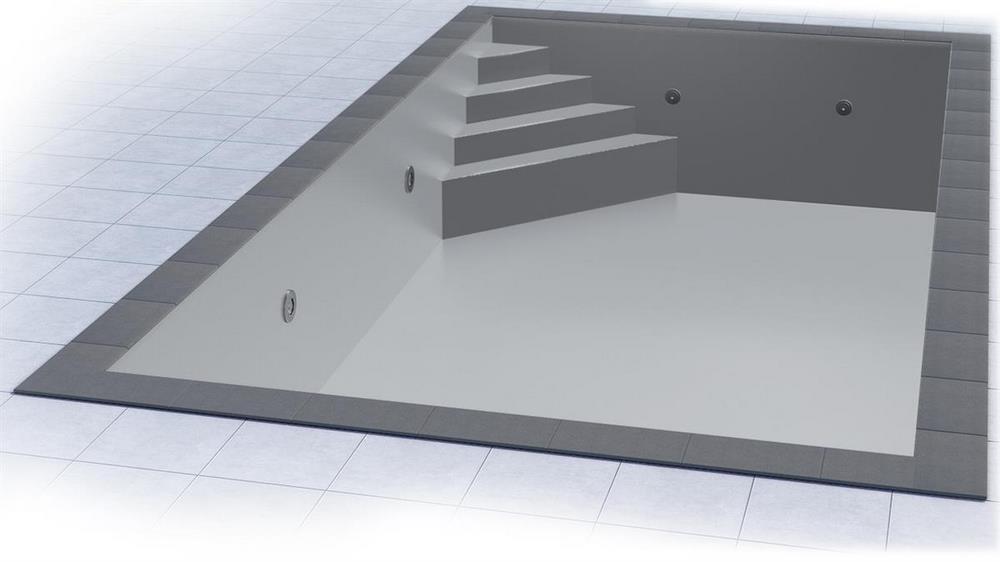 Poolfolie für Rechteckpool mit Treppe OBLIQUE I 600 x 300 x 150 cm I 0,8 mm I hellgrau