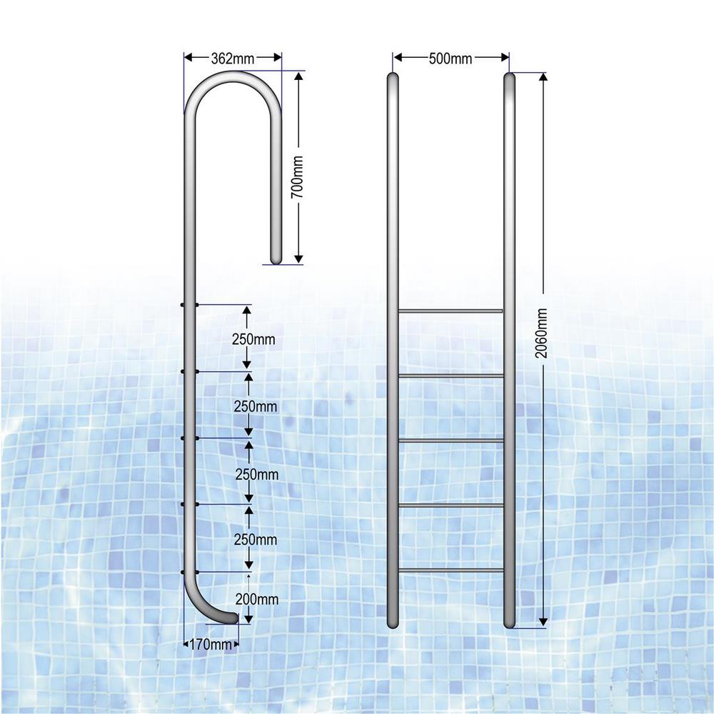 Pool Einbauleiter ENG 180 cm I 5-stufig I V2A Edelstahl Leiter